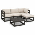 L-förmige Gartenlounge mit rechtem Longchair und Couchtisch, Polyrattan, Dunkelgrau/Beige, 205 × 145 × 70 cm