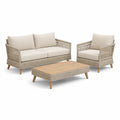 3-teiliges Garten-Loungeset aus Aluminium, PE-Geflecht und Akazienholz in Beige/Naturbraun, Sofa 150 × 80 × 78 cm