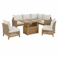 5-teiliges Gartenlounge-Set aus Akazienholz, Naturbraun/Cremeweiss, Ecksofa 240 x 240 cm