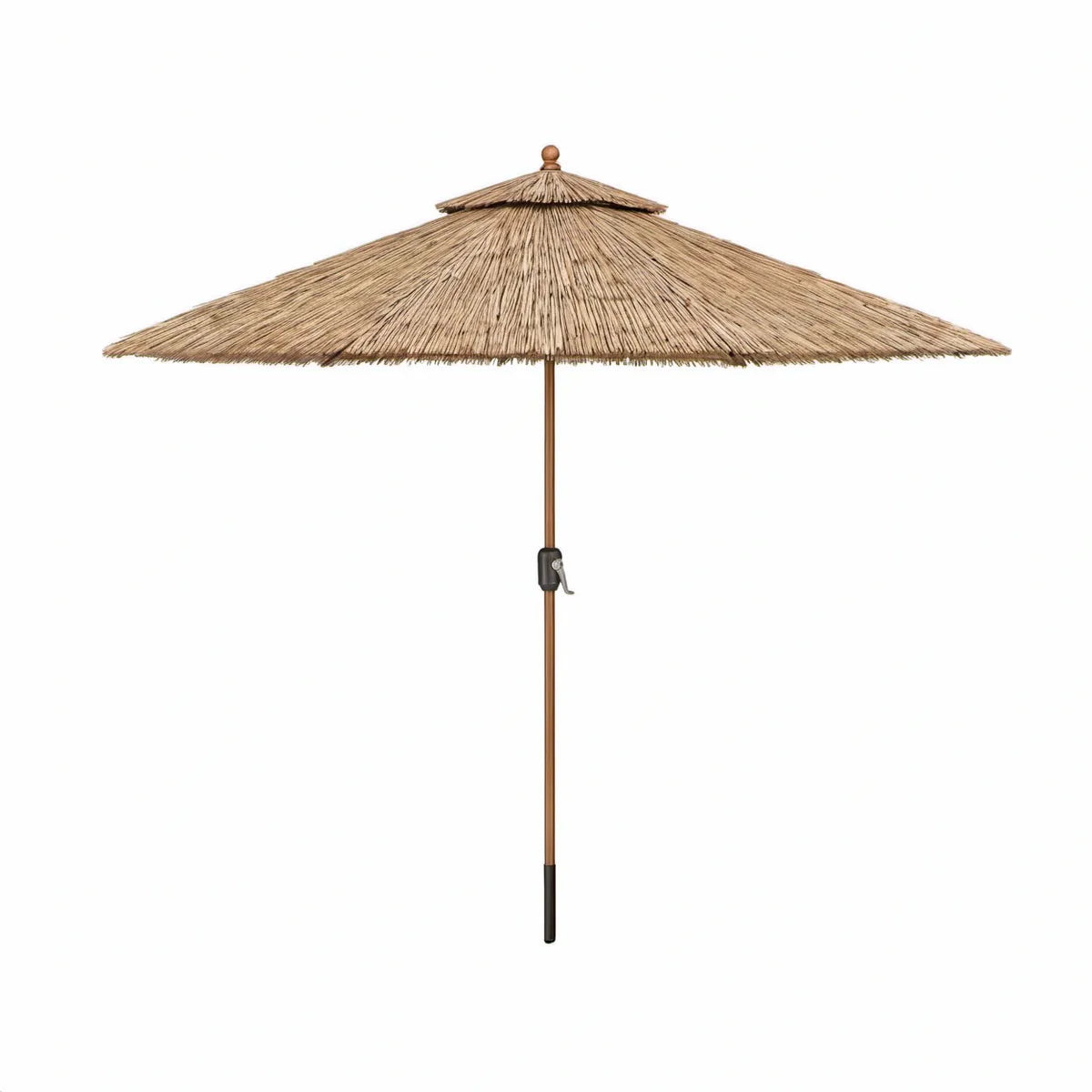 Stroh-Sonnenschirm aus Schilf, Naturbraun/Schwarz, Ø 240 cm, Höhe 238 cm