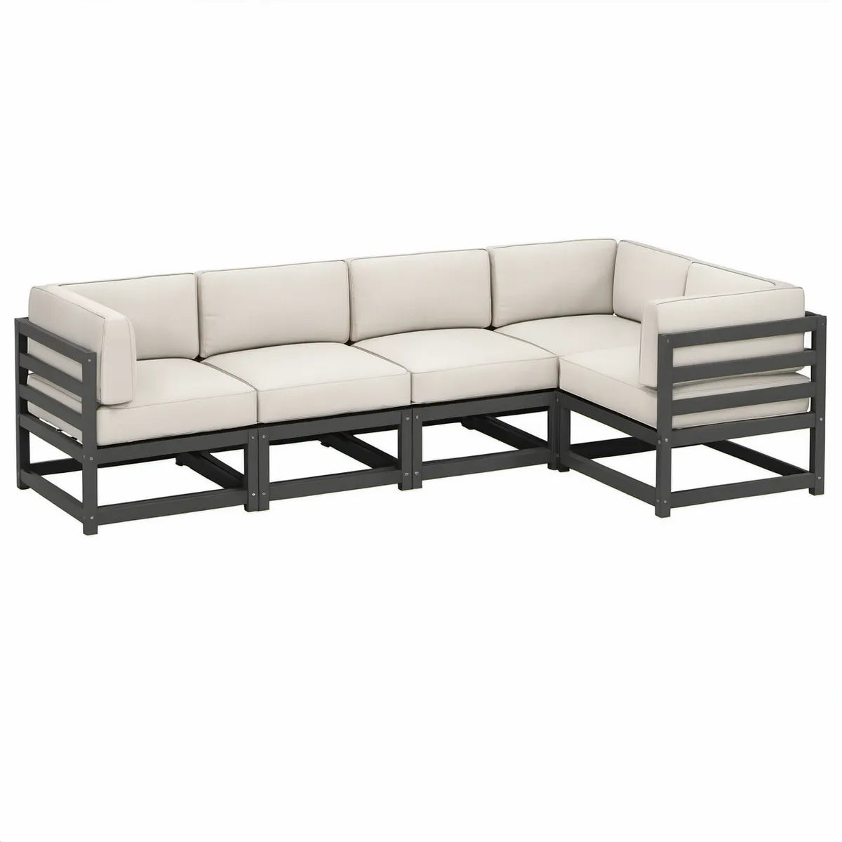 4-teiliges Garten-Ecksofa in L-Form, Aluminium, Anthrazit/Creme, 280 x 210 x 65 cm