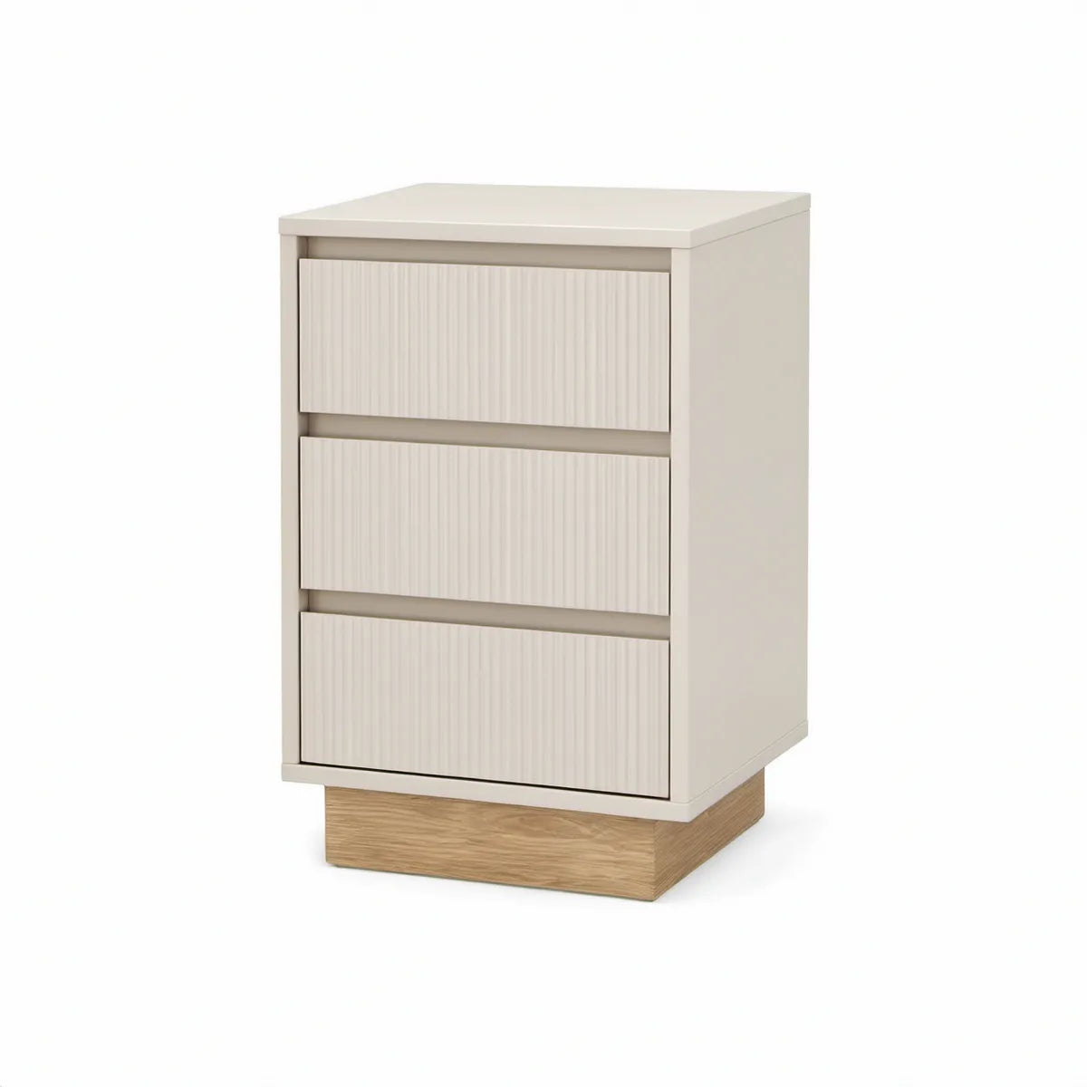 Nachttisch mit 3 Schubladen aus MDF und Eichenfurnier, Creme/Natur, 45 x 40 x 65 cm