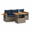 Gartenlounge-Set mit 2-Sitzer-Bank, Tisch und 2 Hockern, Grau/Dunkelblau/Naturbraun, 200 x 75 x 88 cm