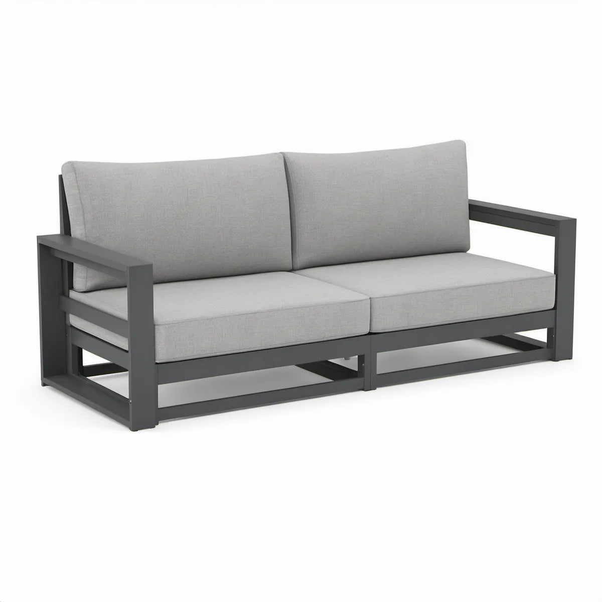 2-Sitzer-Gartensofa 150 × 75 × 65 cm aus Aluminium mit Polyesterkissen in Hellgrau und Anthrazit