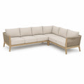 Garten-Ecksofa, 5-Sitzer in L-Form aus massivem Akazienholz, Beige/Naturholz/Taupe, 210 x 210 x 78 cm