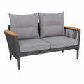 2-Sitzer Gartensofa 126 x 75 x 78 cm mit Kissen, Aluminium und PE-Geflecht, Grau/Schwarz/Naturbraun