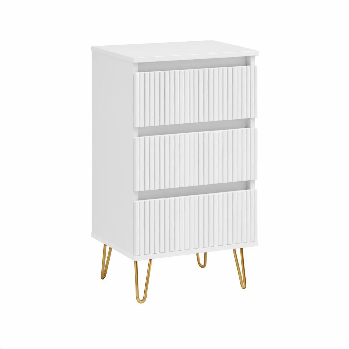 Nachttisch mit 3 Schubladen aus MDF, Weiss/Gold, 40 x 35 x 65 cm