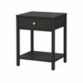 Schwarzer Stahl-Nachttisch mit goldfarbenem Knopf, Schublade und Ablage, 40 x 40 x 60 cm