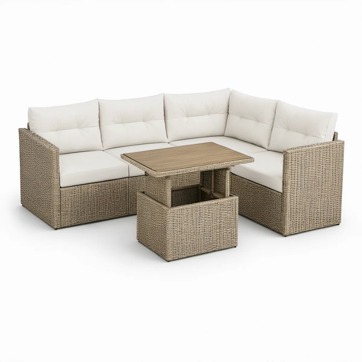 3-teiliges Gartenlounge-Set mit höhenverstellbarem Tisch 215 x 215 cm Beige/Creme