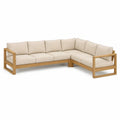 Garten-Ecklounge aus Teakholz mit beigen Kissen, 300 × 230 × 75 cm