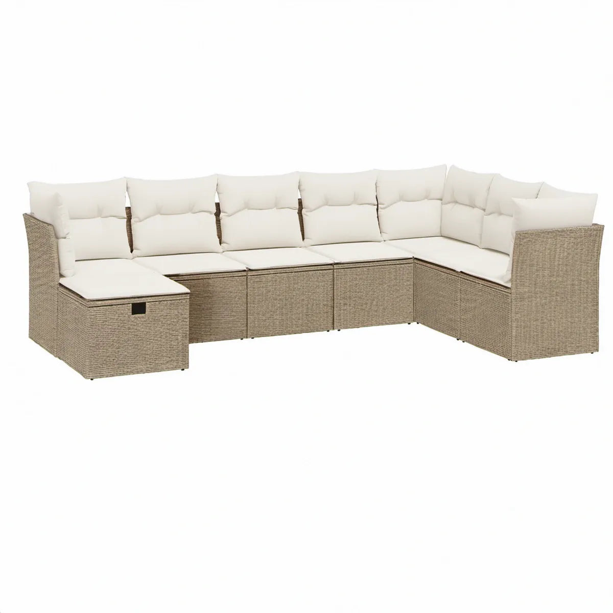 6-teiliges Gartenlounge-Set in L-Form aus PE-Rattan Beige mit cremeweissen Kissen, 280 x 210 x 73 cm