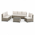 5-teiliges Garten-Lounge-Set aus PE-Rattan, Grau/Creme, Sofa 180 x 70 x 65 cm