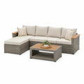 Gartenlounge mit linker Chaiselongue und Couchtisch, 220 × 150 × 65 cm, Grau/Beige/Naturholz