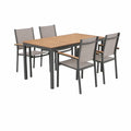 5-teiliges Garten-Set mit Tisch 150 x 90 x 74 cm und 4 Armlehnstühlen in Anthrazit, Grau und Braun