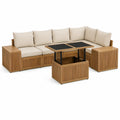 5-teiliges Gartenlounge-Eckset aus Akazienholz, 270 x 210 cm, Beige/Naturbraun mit höhenverstellbarem Tisch