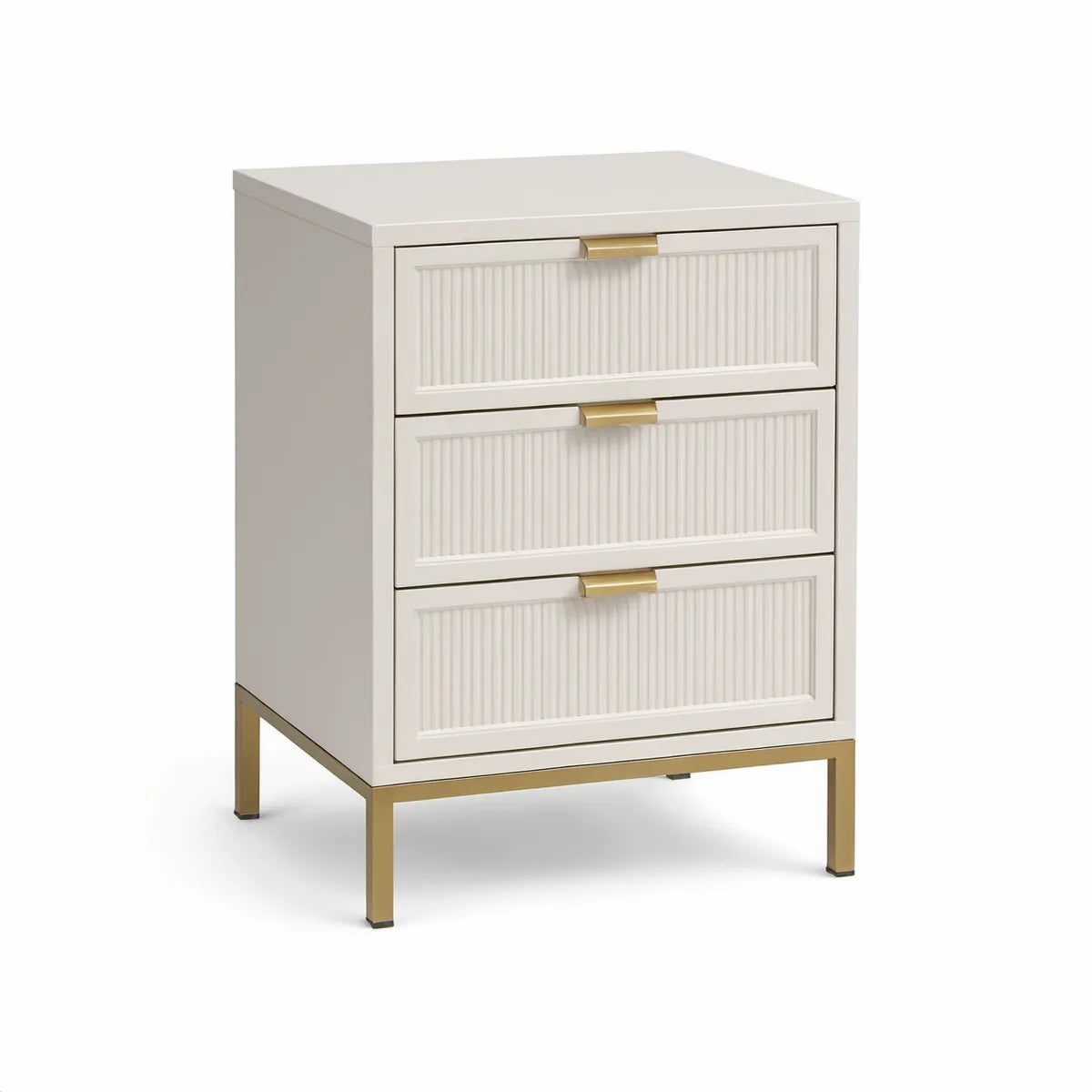 MDF-Nachttisch mit 3 Schubladen, Weiss/Gold, 50 x 40 x 65 cm